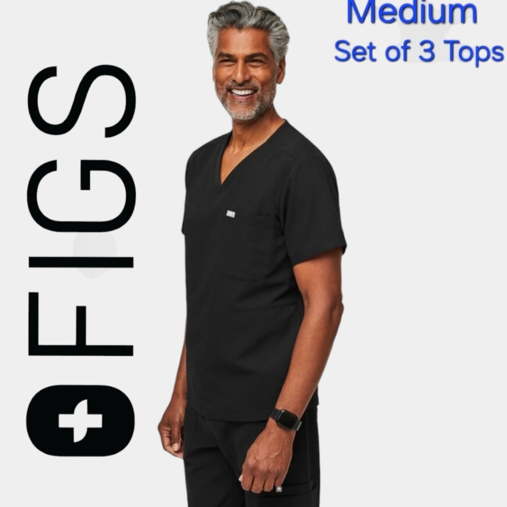 FIGS Men's Chisec Three-Pocket Scrub Top™ - Black Sz: M **(Set of 3)**